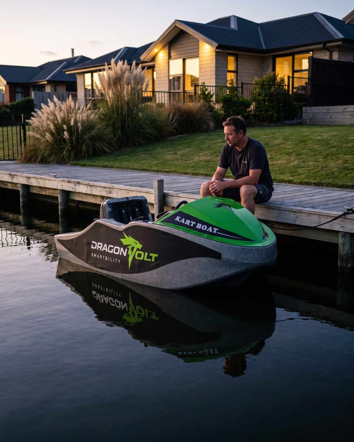 Electric Kart Boat DragonVolt — amarrado al muelle