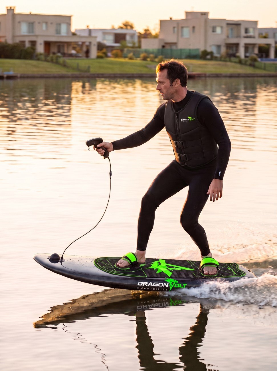 Electric Surf Board DragonVolt — rider atardecer